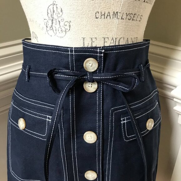 NWT JCrew Button Up Skirt Womens 8 T Tall Navy Blue Straight Stretch Linen NEW - Picture 9 of 15